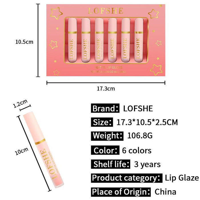 6-colour non stick cup matte lip enamel lipstick