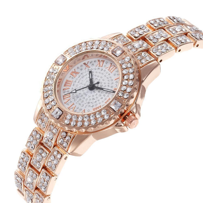 Rhinestone Stainless Steel Luxury Quartz Womens Wristwatch Female