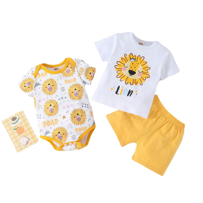 Infant neutral cartoon shorts three piece set