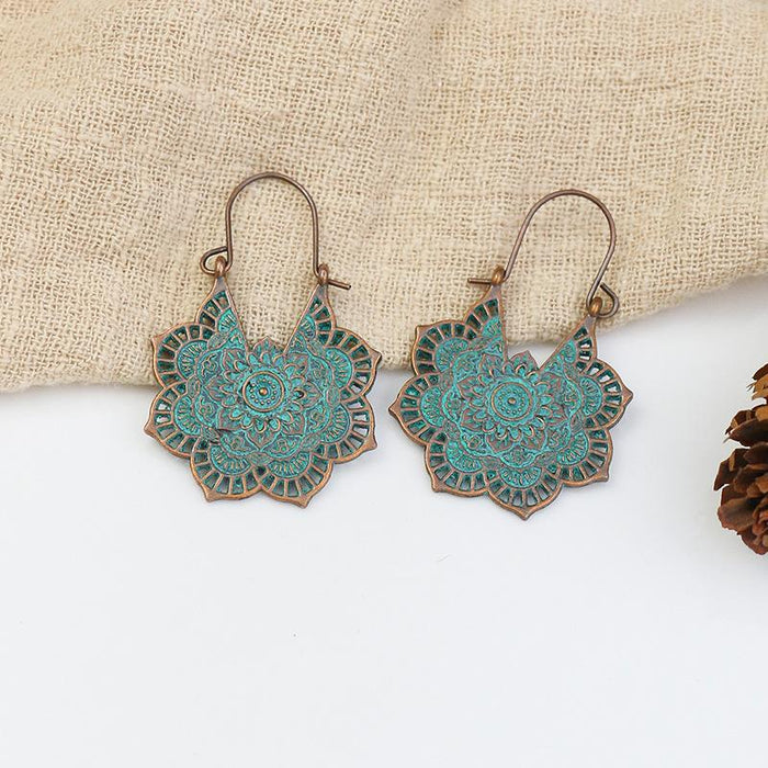 National Style Metal Hollowed Out Flower Earrings Jewelry