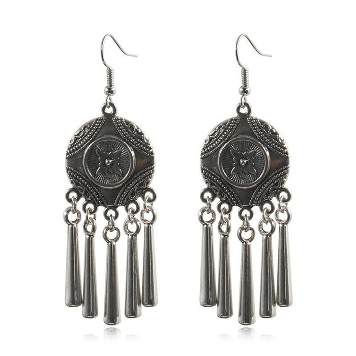 Women's Bohemian Ethnic Silver Peacock Flower Leaf Earrings