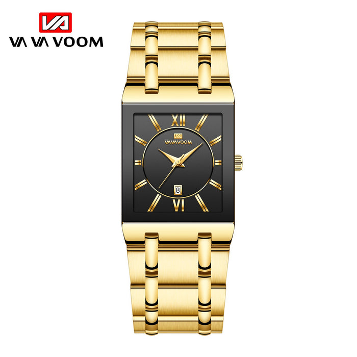 Business Simple Design Luxury Fashion Rectangular Stainless Steel Calendar Waterproof Quartz Mens Watches