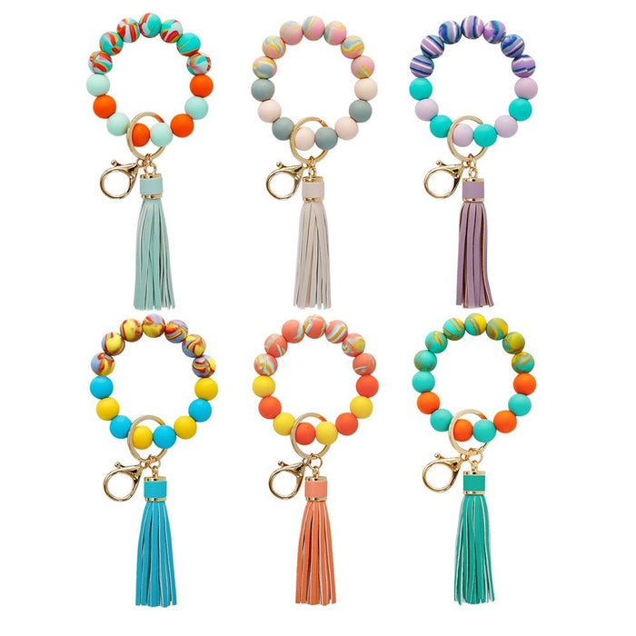 Color Silicone Beads Tassel Bracelet Wrist Keychain,Pendant For Bag