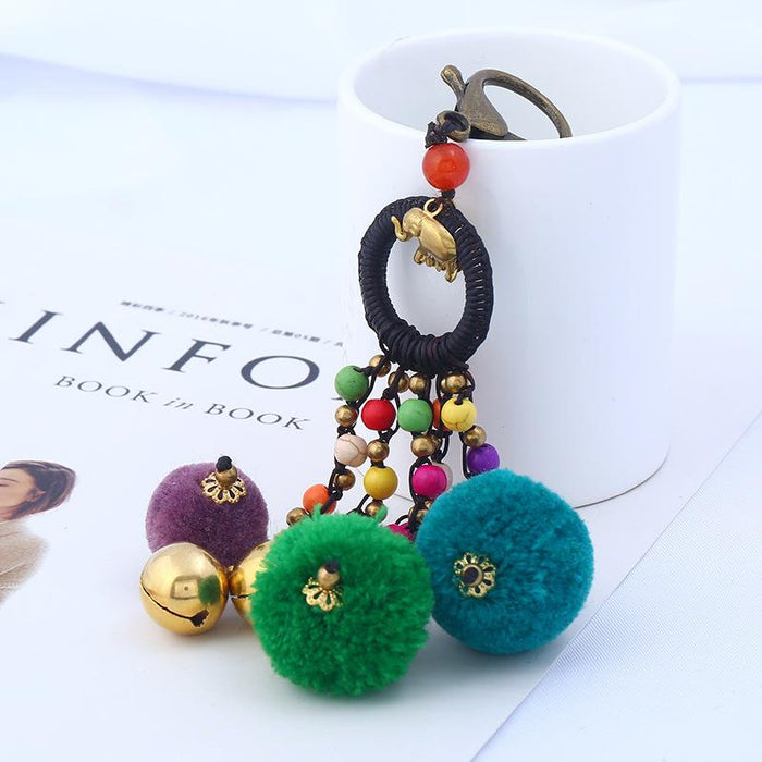 Bohemian Wool Ball Bell Pendant Keychains Bag Pendant