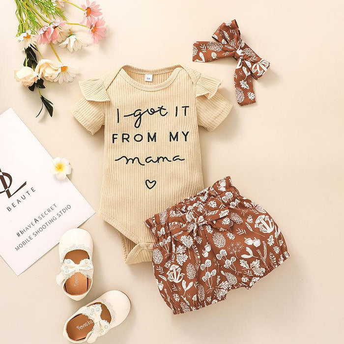 Infant Floral Jumpsuit + Shorts + Headband Set