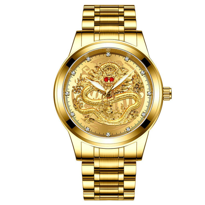 FNGEEN Brand Men Watch 3D Dragon Face Luxury Gold Male Quartz Watch