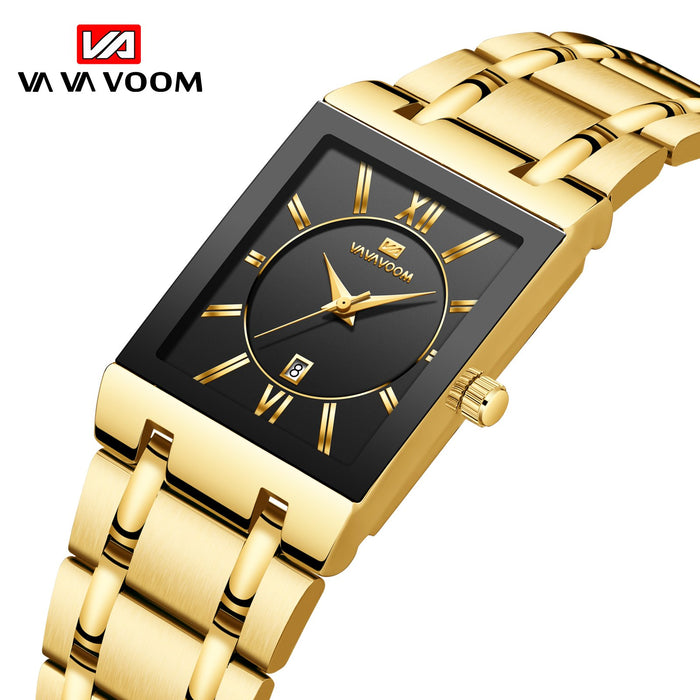 Business Simple Design Luxury Fashion Rectangular Stainless Steel Calendar Waterproof Quartz Mens Watches