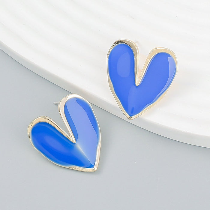 Fashion Simple Love Shaped Alloy Oil Dripping Earrings