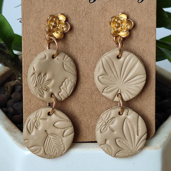 Spring and Summer Soft Pottery Hand Embossed Earrings Female Pendant