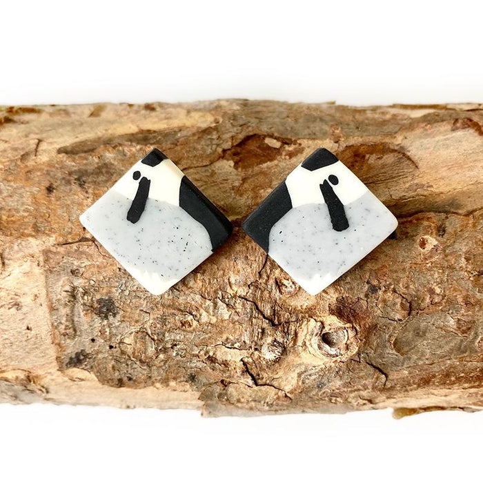 Geometric Soft Ceramic Gray Black Round Square Earrings