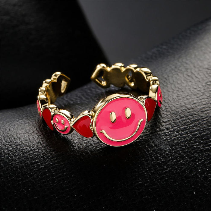 New Oil Drop Funny Smiley Ring Gold Color Open Ring