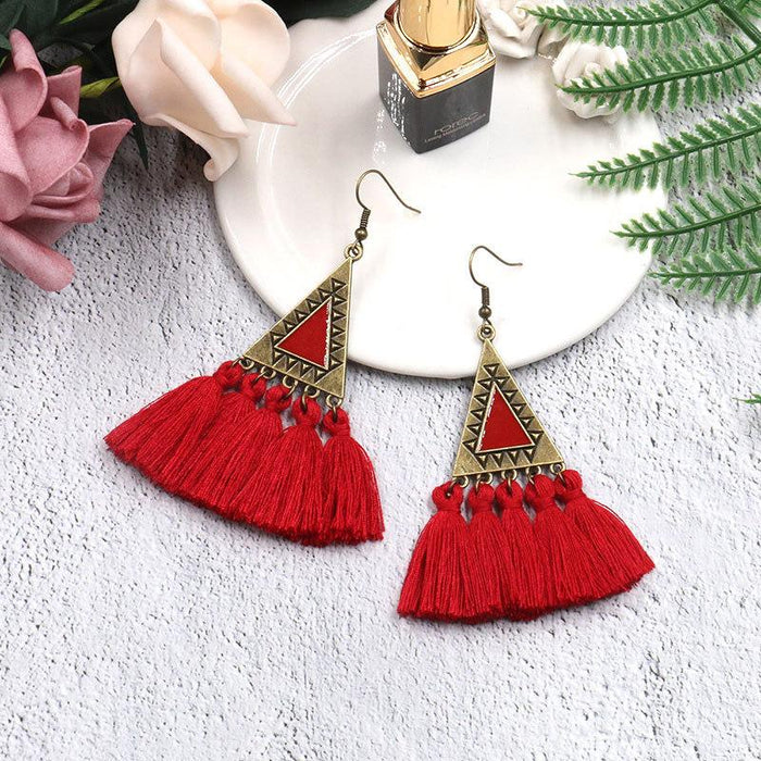 Fashion Ethnic Wool Tassel Pendant Earrings Jewelry