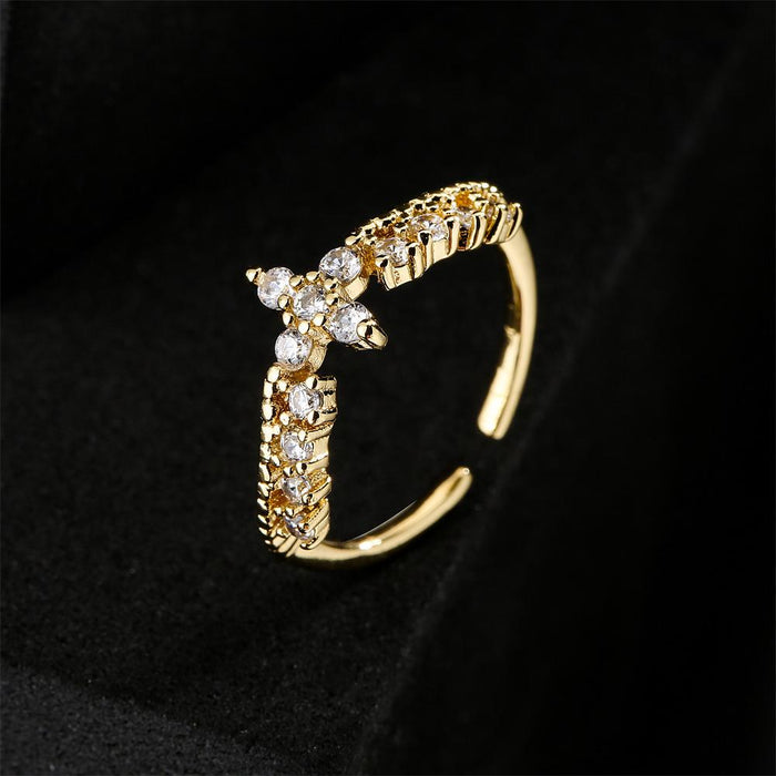 Simple Design Geometric Gold Color Zircon Open Ring