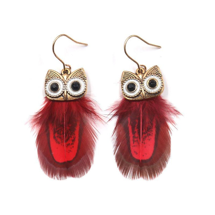 Female Pop Creative Feather Owl Earrings