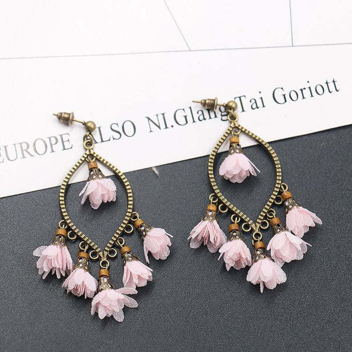 New Creative Flower Earrings Women's Geometric Chiffon Pendant Tassel Earrings