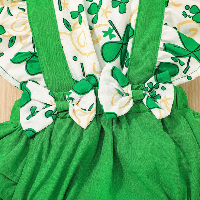 Baby Summer Green Leaves Jumpsuit Headband Set