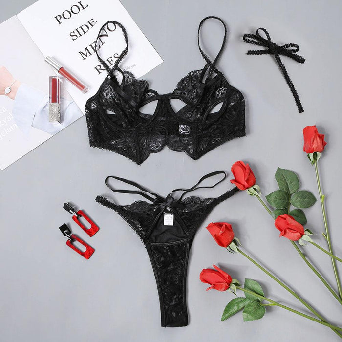 Women Lace Underwear Hollow Sexy Lingerie Set with Collar