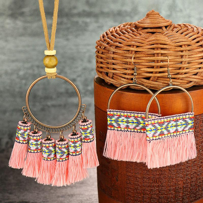 Earring + Necklace Set Handmade Tassel National Style Jewelry