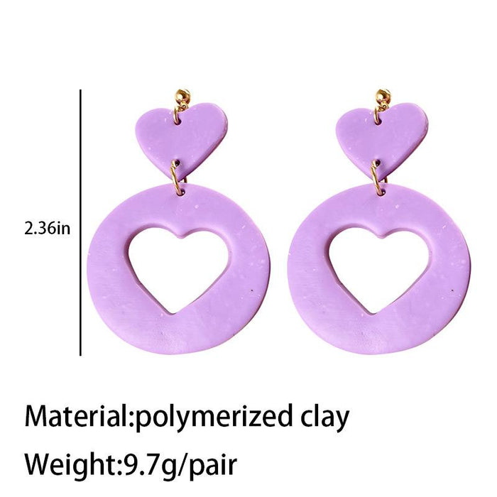 Spring and Summer Cool Love Shaped Soft Pottery Design Sense Earrings