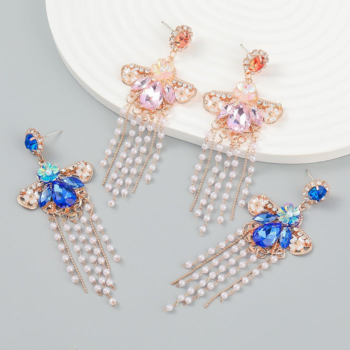 Large coloured Rhinestone Tassel Drop Earrings