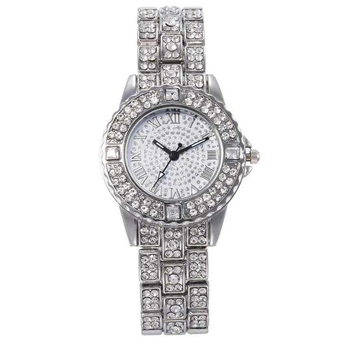 Rhinestone Stainless Steel Luxury Quartz Womens Wristwatch Female