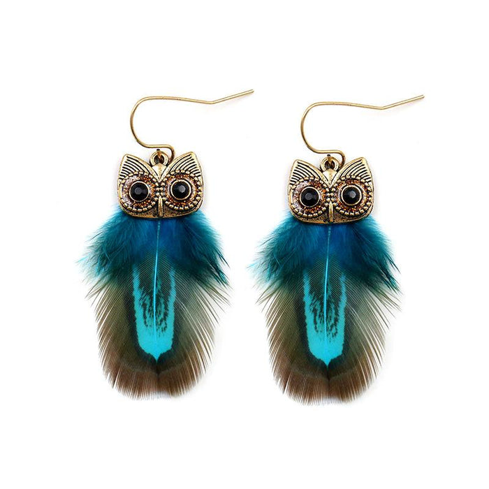 Female Pop Creative Feather Owl Earrings