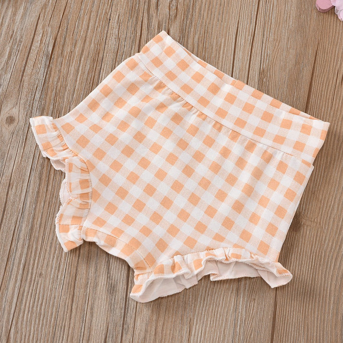 Girls' suspender plaid shorts three piece set