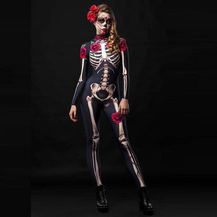 Halloween Horror Skeleton Cosplay Costume Children's Clothing Adult Rose Skeleton Jumpsuit