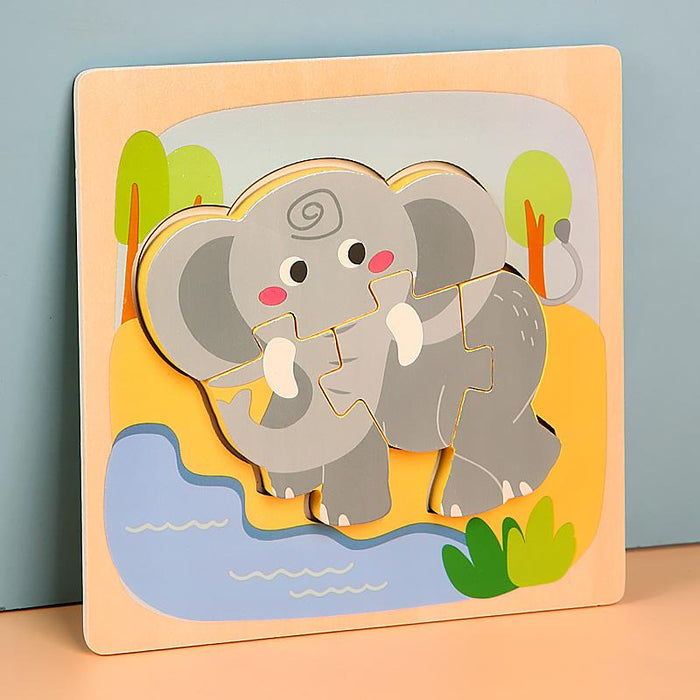 Wooden children cartoon three-dimensional jigsaw puzzle early education toy