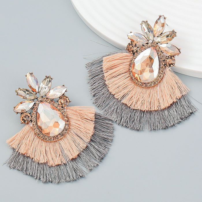 Women's colourful Rhinestone Alloy Flower Tassel Earrings