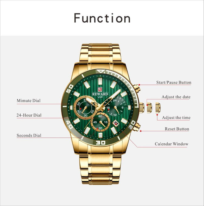 Men's Steel Belt Watch Multi-function Sports Wristwatch