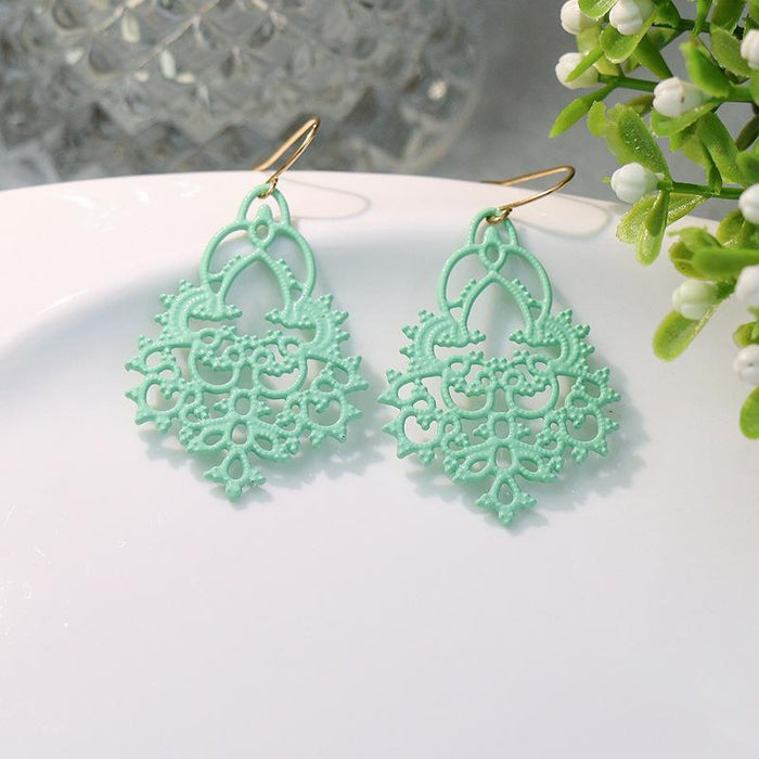 Trend Color Leaf Hollowed Out Exaggerated Candy Color Earrings