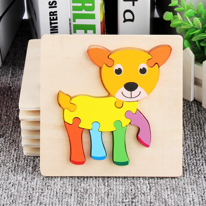 Children's Wooden Cartoon Animal Stereo Puzzle Toy