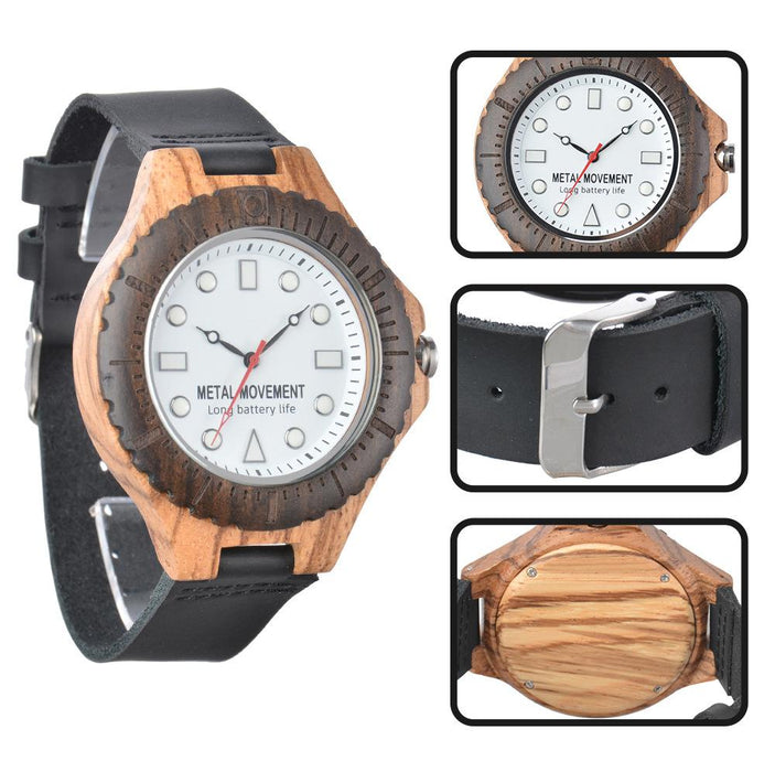 New Men's Large Dial Business Leisure Quartz Luminous Wooden Watch