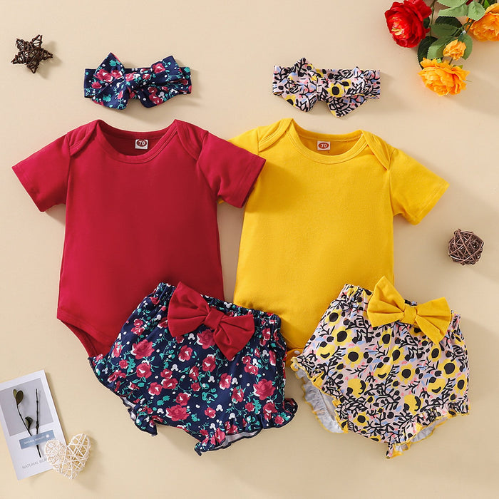 Short sleeve floral suit three piece set