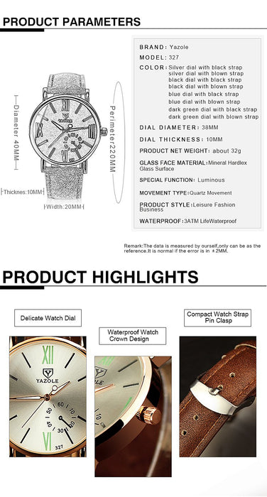 Yazole Watch Fashion Leisure Watches Business Men Luminous Roman Designer Watch