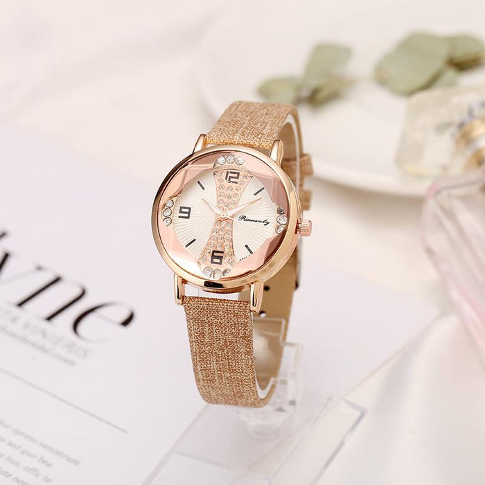 New Style Rhinestone Color Matching Leisure Personalized Leather Ribbon Watch Llz22224