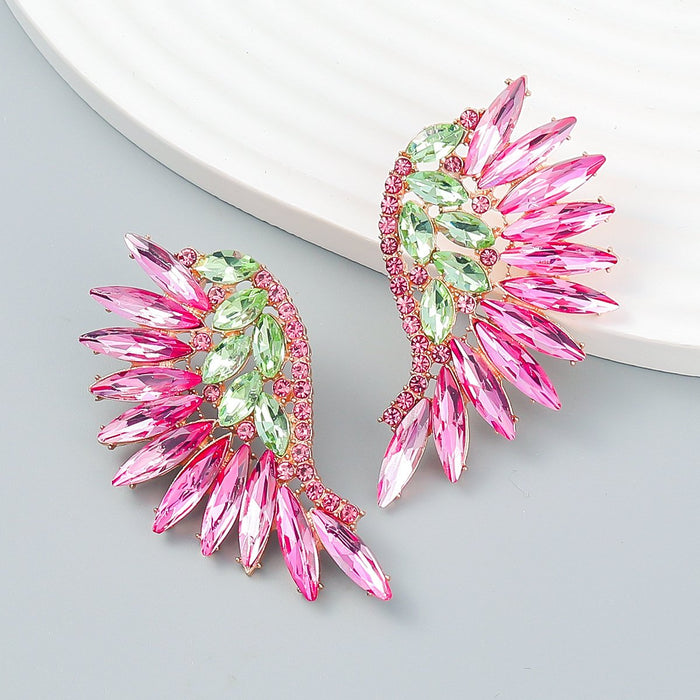 Women's coloured Rhinestone Fan-shaped Wing Earrings