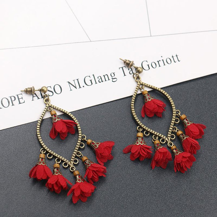 New Creative Flower Earrings Women's Geometric Chiffon Pendant Tassel Earrings