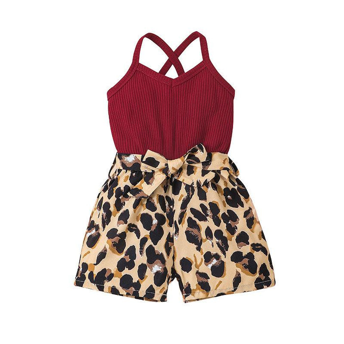 Girls' Suspender Leopard Print Jumpsuit