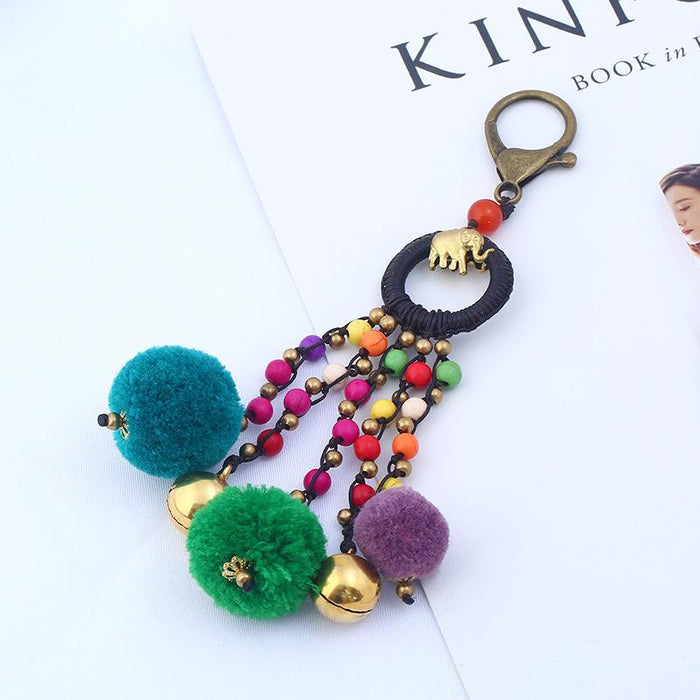 Bohemian Wool Ball Bell Pendant Keychains Bag Pendant