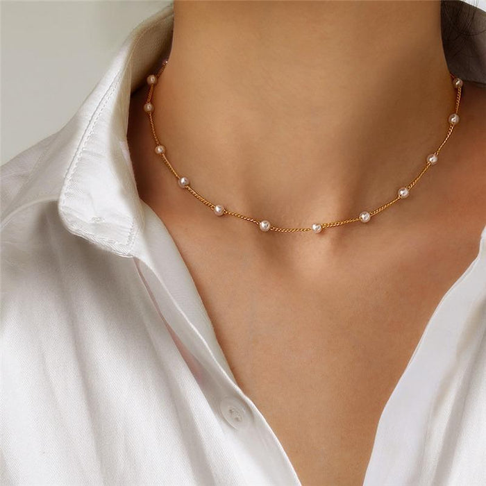 Pearl necklace collarbone chain