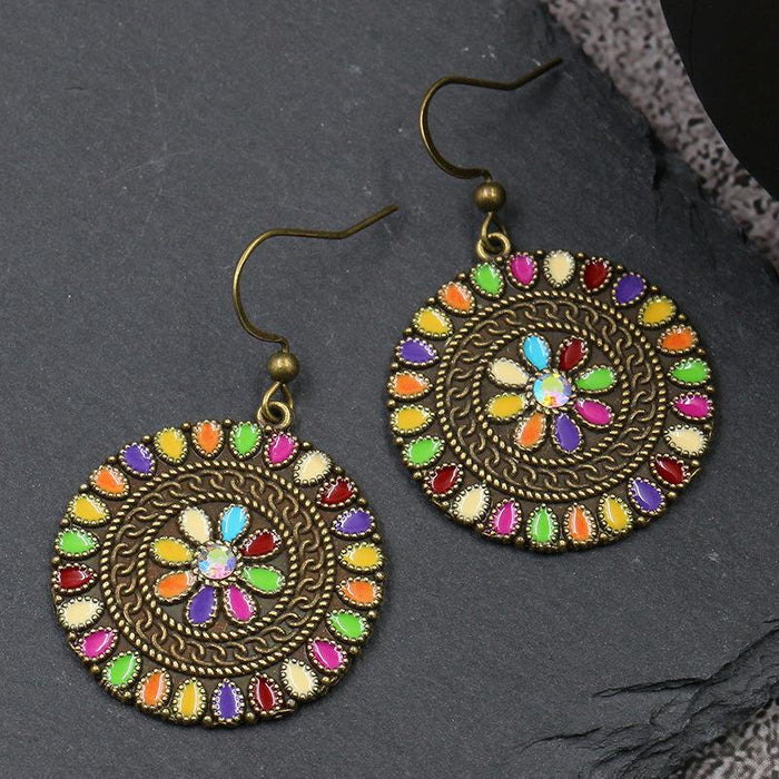 Alloy Geometric Round Vintage Flower Rhinestone Earrings