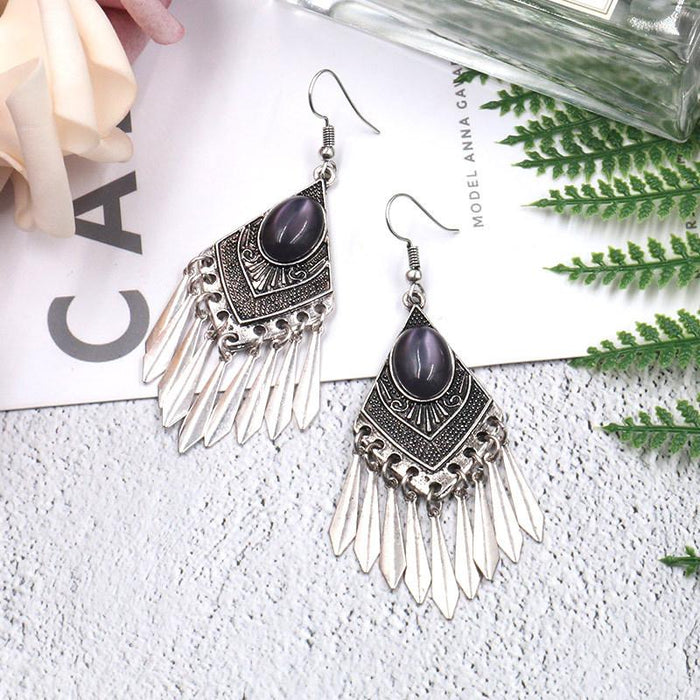 Fashion Diamond Alloy Creative Vintage Silver Tassel Earrings