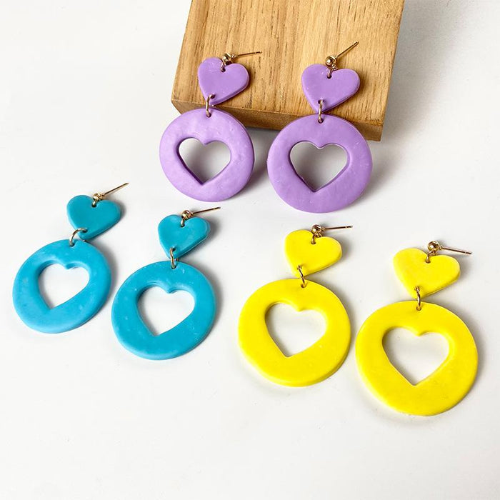 Spring and Summer Cool Love Shaped Soft Pottery Design Sense Earrings