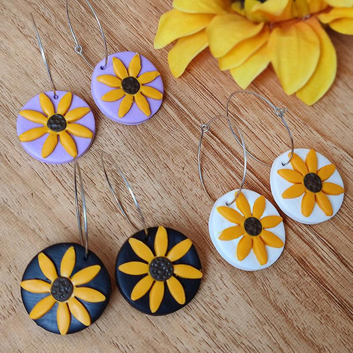 Spring and Summer Wind Sunflower Hand Made Flower Soft Pottery Earrings