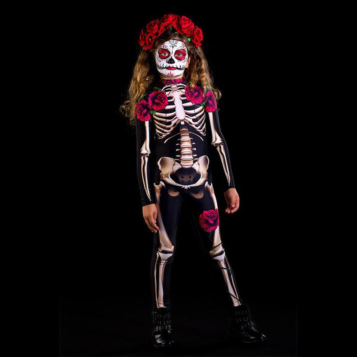 Halloween Horror Skeleton Cosplay Costume Children's Clothing Adult Rose Skeleton Jumpsuit