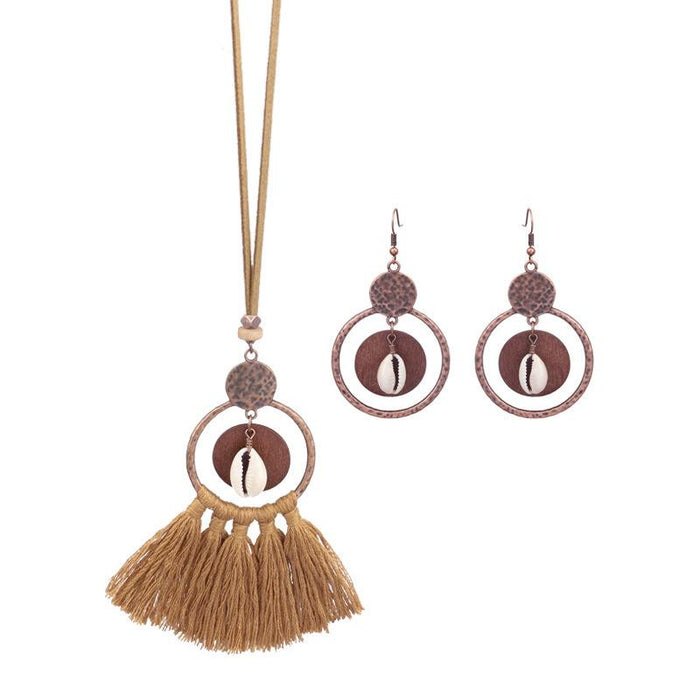 Fashion Exaggerated Geometric Hollowed Tassel Pendant Necklace Earrings Set