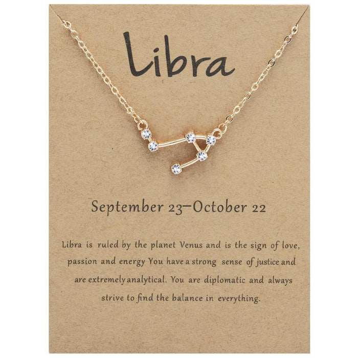 Twelve Constellations Diamond Inlaid Brown Card Clavicle Chain