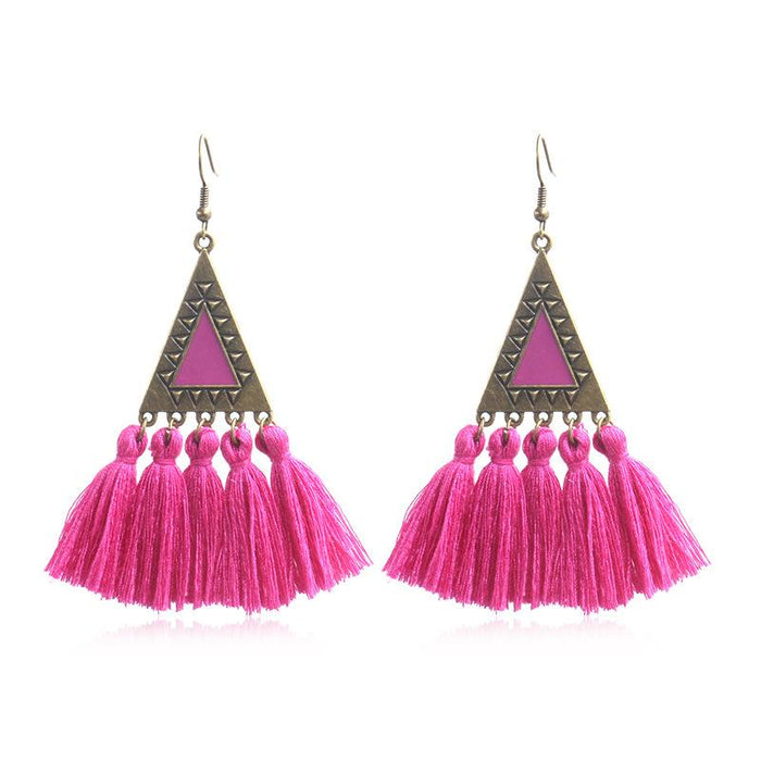 Fashion Ethnic Wool Tassel Pendant Earrings Jewelry